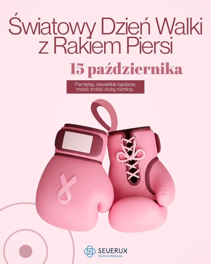 𝟭𝟱 𝗽𝗮𝘇́𝗱𝘇𝗶𝗲𝗿𝗻𝗶𝗸𝗮 obchodzimy 𝗗𝘇𝗶𝗲𝗻́ 𝗪𝗮𝗹𝗸𝗶 𝘇 𝗥𝗮𝗸𝗶𝗲𝗺 𝗣𝗶𝗲𝗿𝘀𝗶 🎗️ 💕  💗 To dobry moment, by przypomnieć sobie, że 𝗿𝗲𝗴𝘂𝗹𝗮𝗿𝗻𝗮 𝗽𝗿𝗼𝗳𝗶𝗹𝗮𝗸𝘁𝘆𝗸𝗮 𝗻𝗮𝗽𝗿𝗮𝘄𝗱𝗲̨ 𝗺𝗮 𝘇𝗻𝗮𝗰𝘇𝗲𝗻𝗶𝗲. Zadbajmy o siebie i zachęcajmy bliskich, którzy odkładają badania z lęku, że „lepiej nie sprawdzać, bo coś wyjdzie”. To nieprawda - im wcześniej wykryjemy zmiany, tym prostsze i skuteczniejsze bywa leczenie.  💗 W profilaktyce wykorzystuje się różne metody: 𝗼𝗯𝗼𝗸 𝗨𝗦𝗚 ważną rolę pełni 𝗺𝗮𝗺𝗺𝗼𝗴𝗿𝗮𝗳𝗶𝗮. Tego badania nie wykonujemy u nas, ale często pojawiają się bezpłatne akcje i mammobusy w regionie - warto śledzić takie inicjatywy i skorzystać, gdy tylko są dostępne. Najlepszy wybór metody (USG czy mammografia) warto omówić z lekarzem, biorąc pod uwagę wiek, budowę piersi i indywidualne wskazania.  💗 W Centrum Medycznym Severux wykonujemy USG piersi. Badanie przeprowadzają lekarze: 𝗗𝗼𝗺𝗶𝗻𝗶𝗸𝗮 𝗣𝘆𝘀𝘇𝗮𝗸 (specjalista onkolog), 𝗔𝗻𝗻𝗮 𝗞𝗿𝘇𝘆𝘄𝗱𝗮 (specjalista radiolog), 𝗝𝗮𝗿𝗼𝘀ł𝗮𝘄 𝗦𝗸𝘂𝗽𝗶𝗻́𝘀𝗸𝗶 (specjalista radiolog) oraz 𝗔𝗻𝗻𝗮 𝗚𝗿𝗮𝘇̇𝘆𝗻́𝘀𝗸𝗮 (lekarz radiolog). Jeśli nie wiesz, od czego zacząć, umów konsultację - pomożemy dobrać bezpieczną i adekwatną ścieżkę. Pamiętaj: nawet niewielkie badanie może zrobić wielką różnicę.  Rejestracja: 510 809 408 (Chorzów / Świętochłowice).