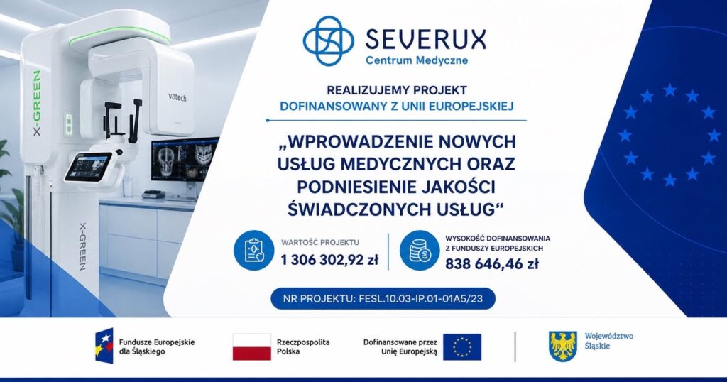 Drodzy,  jesteśmy już na ostatniej prostej do pomyślnego rozliczenia naszego projektu dofinansowanego ze środków Unii Europejskiej.  Zgodnie z aktualnymi wytycznymi Instytucji Finansującej zostaliśmy zobowiązani do publikacji pełnych informacji o projekcie również w formie posta w mediach społecznościowych - dlatego przekazujemy je poniżej.  SEVERUX Sp. z o.o. uzyskała dofinansowanie z Unii Europejskiej na realizację projektu pn. „Wprowadzenie nowych usług medycznych oraz podniesienie jakości świadczonych usług”.  🎯 Celem projektu jest poprawa dostępności do wysokiej jakości usług medycznych mieszkańców powiatu chorzowskiego i świętochłowickiego oraz gmin ościennych, a także wzrost konkurencyjności podmiotu z sektora MŚP poprzez wzmocnienie jego potencjału i wdrożenie innowacyjnych rozwiązań.  🧩 Zakres projektu obejmuje wprowadzenie nowych usług medycznych oraz poprawę jakości świadczonych obecnie usług w zakresie diagnostyki i leczenia.  👥 Grupa docelowa: pacjenci korzystający ze specjalistycznych świadczeń zdrowotnych.  📈 Efektem realizacji projektu będzie poprawa dostępności do wysokiej jakości usług medycznych mieszkańców regionu oraz wzrost konkurencyjności przedsiębiorstwa.  💰 Wartość projektu: 1 306 302,92 zł
💰 Wysokość wkładu z Funduszy Europejskich: 838 646,46 zł  Projekt realizowany w ramach programu Fundusze Europejskie dla Śląskiego 2021–2027.  #FunduszeUE #FunduszeEuropejskie